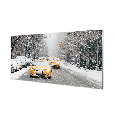 Obraz akrylowy Zima auta śnieg miasto
