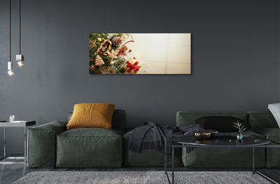 Obraz akrylowy Gałązki prezenty szyszki pierniki