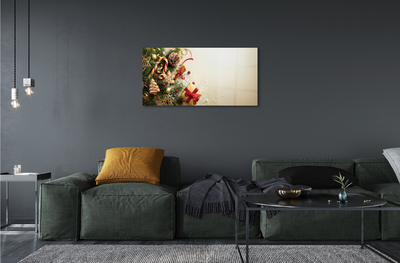 Obraz akrylowy Gałązki prezenty szyszki pierniki