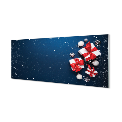 Obraz akrylowy Prezenty bombki śnieg