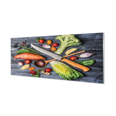 Obraz akrylowy Nóż bataty szpinak pomidorki