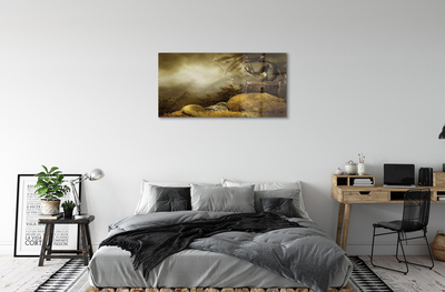 Obraz akrylowy Smok góry chmury złoto