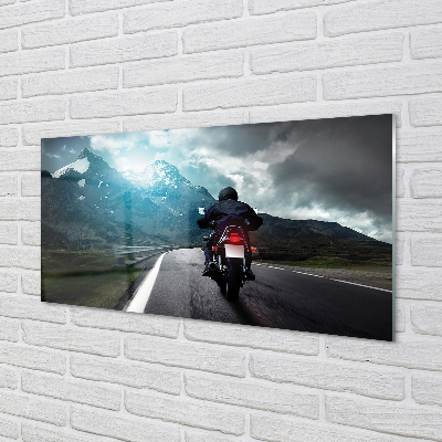 Obraz akrylowy Motocykl góry droga człowiek niebo