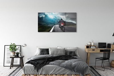 Obraz akrylowy Motocykl góry droga człowiek niebo