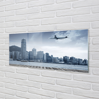 Obraz akrylowy Samolot miasto chmury
