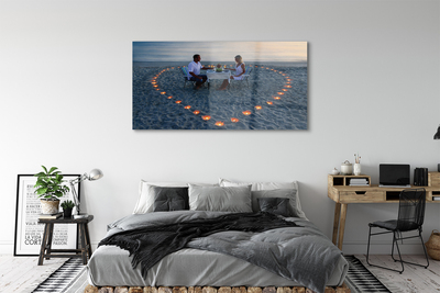 Obraz akrylowy Serce ze świeczek para morze