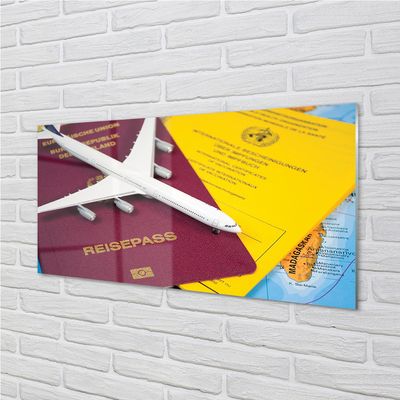 Obraz akrylowy Samolot paszport mapa