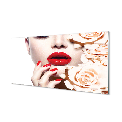 Obraz akrylowy Róże kobieta czerwone usta