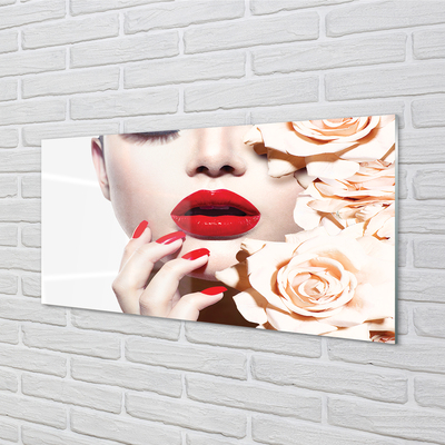 Obraz akrylowy Róże kobieta czerwone usta