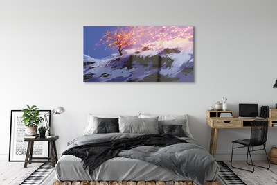 Obraz akrylowy Zima góry drzewo