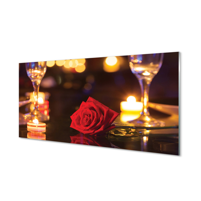 Obraz akrylowy Róża świeczki kieliszki
