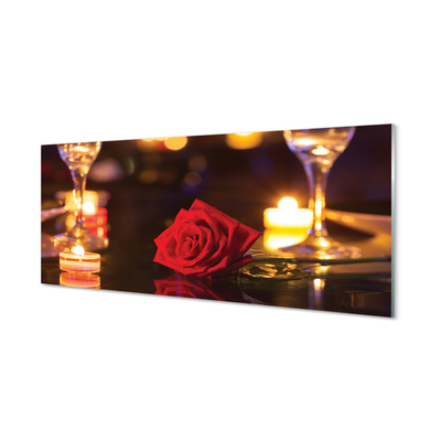 Obraz akrylowy Róża świeczki kieliszki