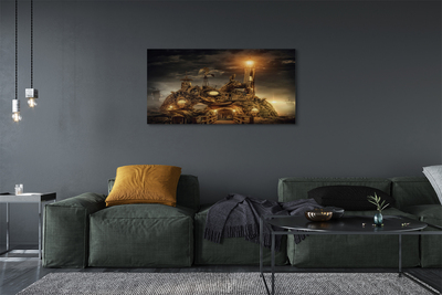 Obraz na płótnie Latarnia Morska i Statek w Chmurach