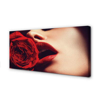 Obraz na płótnie Kobieta z Różą w Ustach