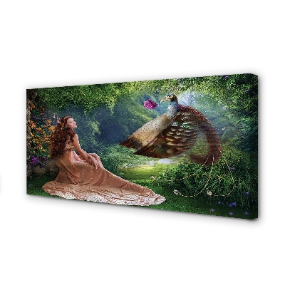 Zdjęcie na płótnie Kobieta z Bażantem w Lesie