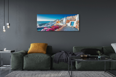 Obraz canvas na ścianę Biała Architektura i Kwiaty Grecji