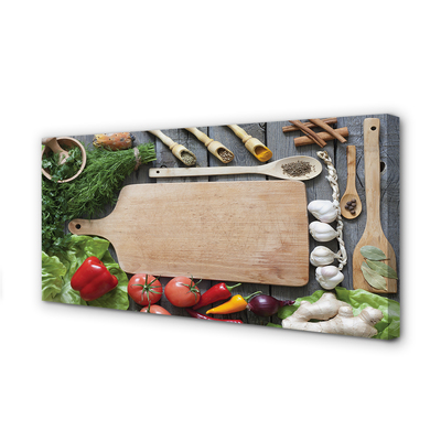 Fotoobraz na płótnie Przyprawy na Drewnianej Desce