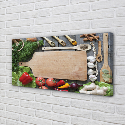 Fotoobraz na płótnie Przyprawy na Drewnianej Desce
