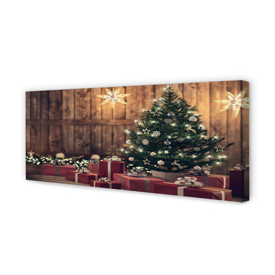 Fotoobraz na płótnie Prezenty, Choinka, Deski i Dekoracje