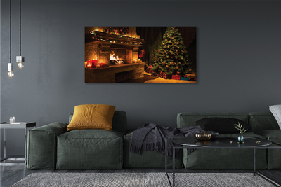 Duży obraz na płótnie Choinka, Kominek, Dekoracje i Prezenty