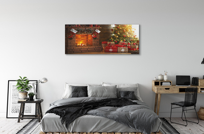 Obraz drukowany na płótnie Świąteczny Kominek z Choinką i Prezentami