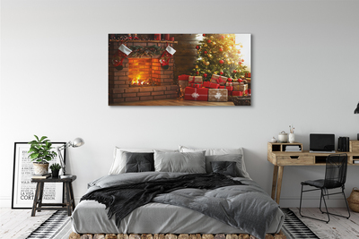 Obraz drukowany na płótnie Świąteczny Kominek z Choinką i Prezentami