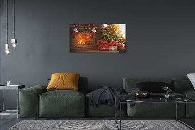 Obraz drukowany na płótnie Świąteczny Kominek z Choinką i Prezentami