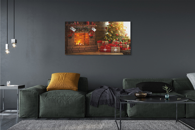Obraz drukowany na płótnie Świąteczny Kominek z Choinką i Prezentami