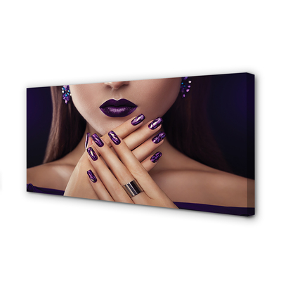 Obraz na płótnie Kobieta dłonie usta fioletowe