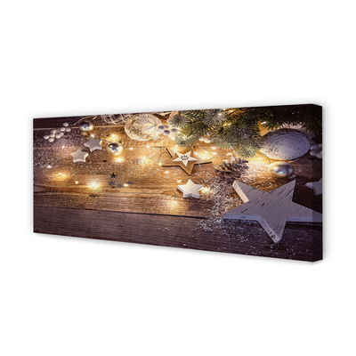 Obraz drukowany na płótnie Świąteczna Kompozycja: Bombki, Szyszki i Lampki