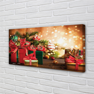 Obraz na płótnie Prezenty, Bombki i Lampki