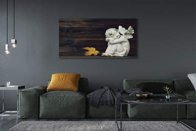 Duży obraz na płótnie Śpiący Anioł na Liściu i Deskach