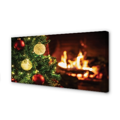 Obraz drukowany na płótnie Bombki, Gałązki i Kominek