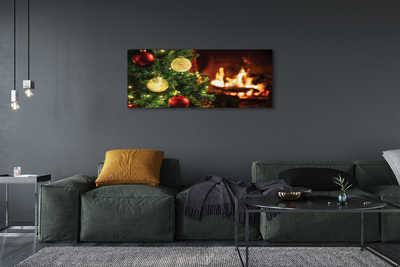 Obraz drukowany na płótnie Bombki, Gałązki i Kominek