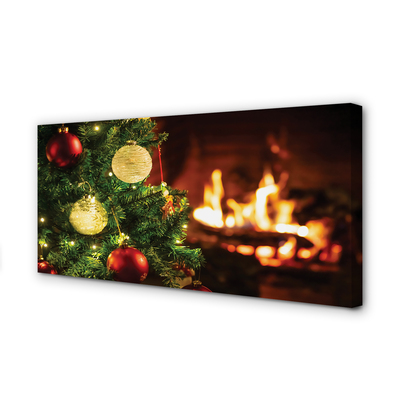 Obraz drukowany na płótnie Bombki, Gałązki i Kominek