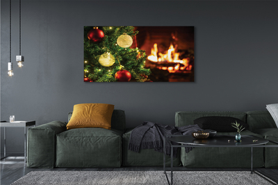 Obraz drukowany na płótnie Bombki, Gałązki i Kominek