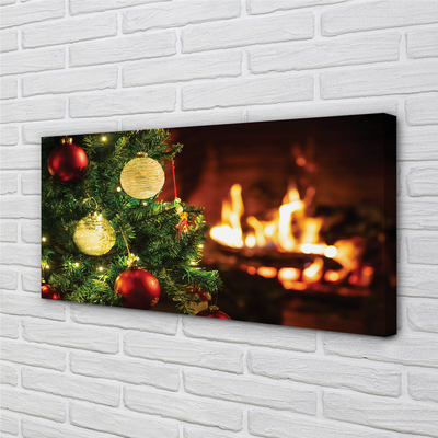 Obraz drukowany na płótnie Bombki, Gałązki i Kominek