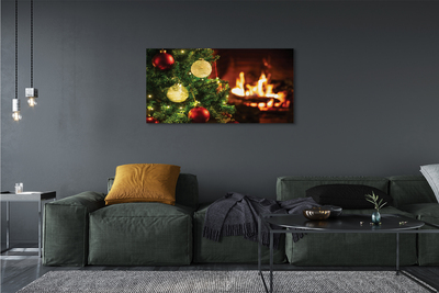 Obraz drukowany na płótnie Bombki, Gałązki i Kominek