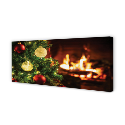 Obraz drukowany na płótnie Bombki, Gałązki i Kominek