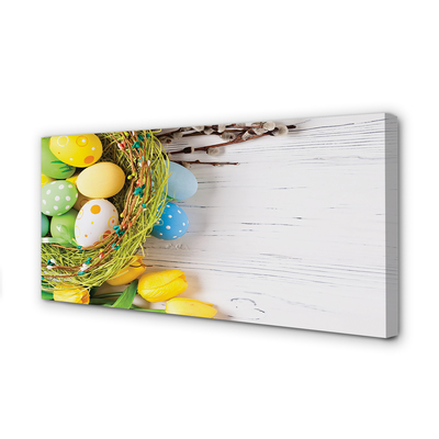 Fotoobraz na płótnie Jajka, Bazie i Tulipany