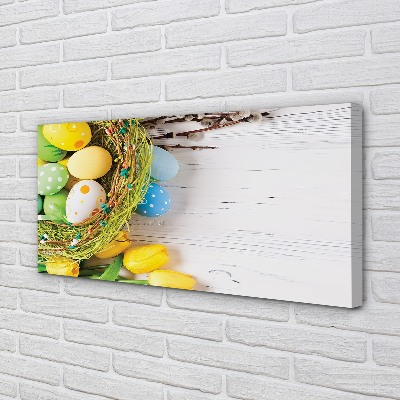 Fotoobraz na płótnie Jajka, Bazie i Tulipany