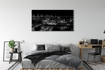 Obraz drukowany na płótnie Nocna Panorama Warszawskich Drapaczy Chmur