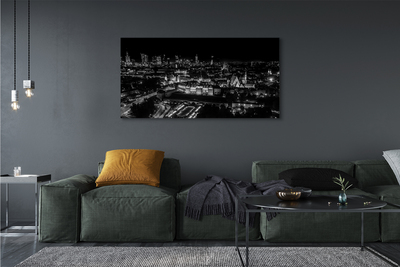 Obraz drukowany na płótnie Nocna Panorama Warszawskich Drapaczy Chmur