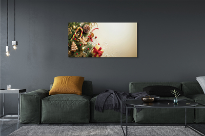 Obraz na płótnie Świąteczny Stół: Gałązki, Prezenty, Szyszki i Pierniki