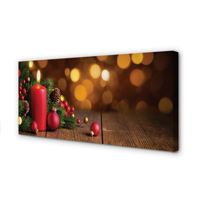 Obraz na płótnie Świeca, Gałązki i Bombki na Desce