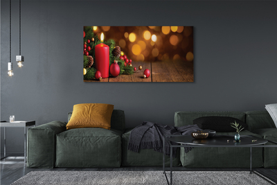 Obraz na płótnie Świeca, Gałązki i Bombki na Desce