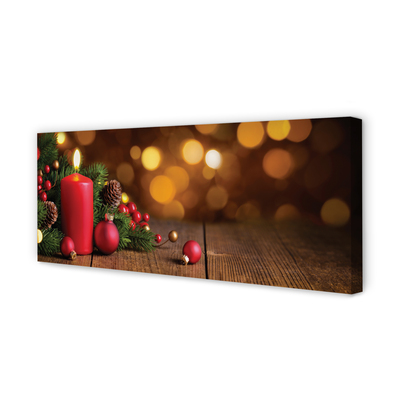 Obraz na płótnie Świeca, Gałązki i Bombki na Desce