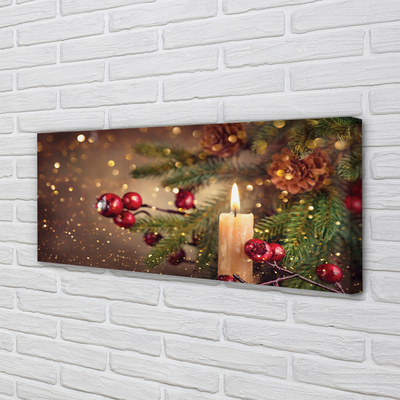 Obraz na płótnie Świeca, Gałązki, Bombki i Szyszki