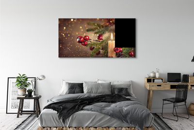 Obraz na płótnie Świeca, Gałązki, Bombki i Szyszki