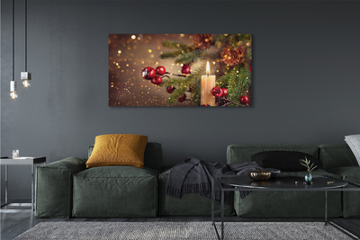 Obraz na płótnie Świeca, Gałązki, Bombki i Szyszki
